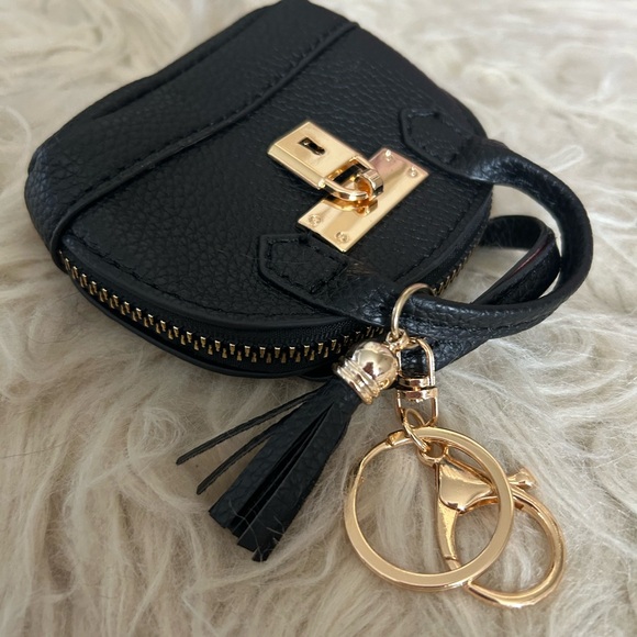 NEW Mini Purse Bag Charm Keychain Micro Pouch Bag Cles Compact Mini Wallet Black - Picture 3 of 11